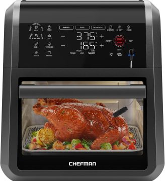 CHEFMAN ExacTemp™ 12 Quart 5-in-1 Air Fryer with Integrated Smart Cooking Thermometer, 28 Touchscreen Presets, Rotisserie, Dehydrator, Bake, XL Convection Oven with Auto Shutoff, Black