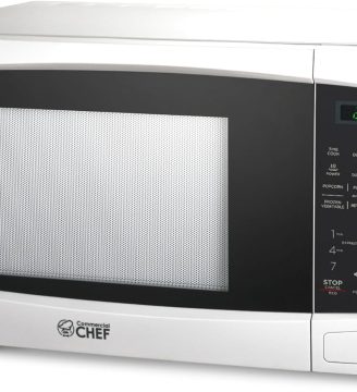 COMMERCIAL CHEF 1.1 Cu Ft Microwave with 10 Power Levels, Microwave 1000W with Push Button Door Lock, Countertop Microwave with Microwave Turntable and Digital Controls, White